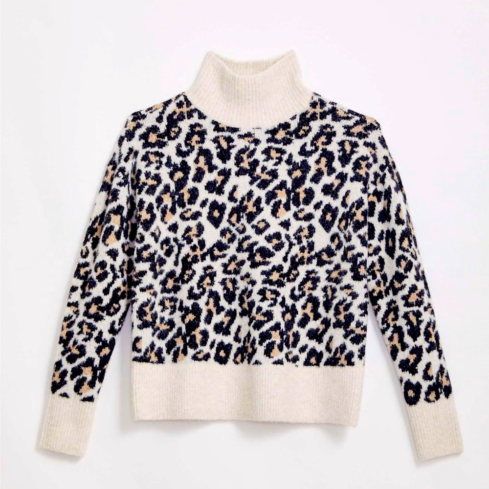 Women's Black Leopard Print Turtleneck Sweater
